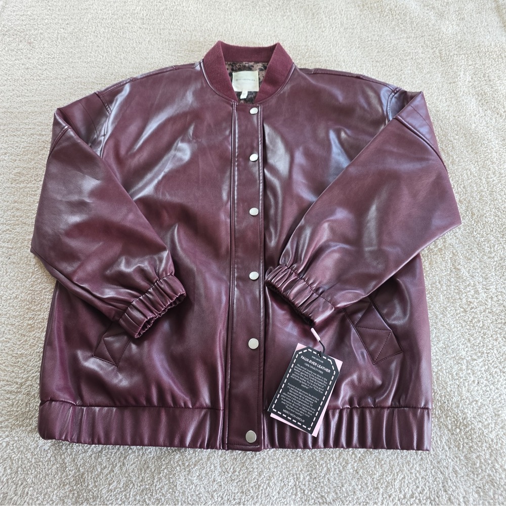 Avec Les Filles Faux-Ever Leather Jacket Burgundy/red Bomber Style Size XL NWT